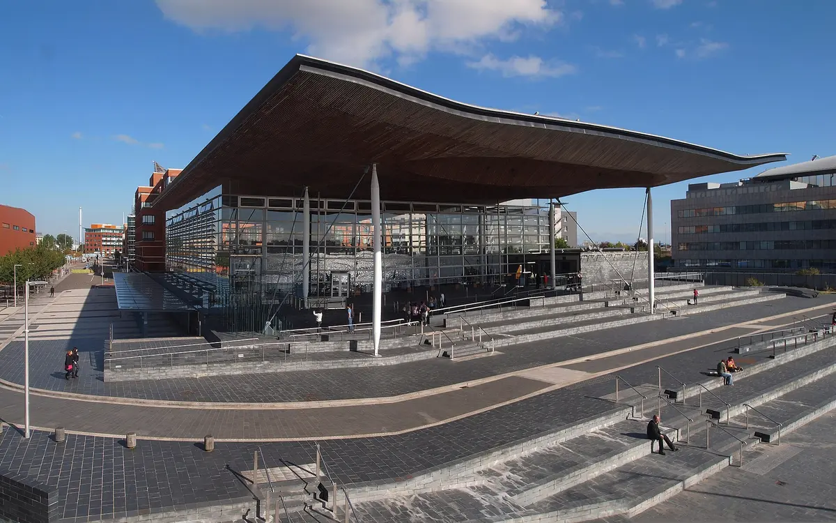 The Senedd, the Welsh parliament, on Cardiff Bay