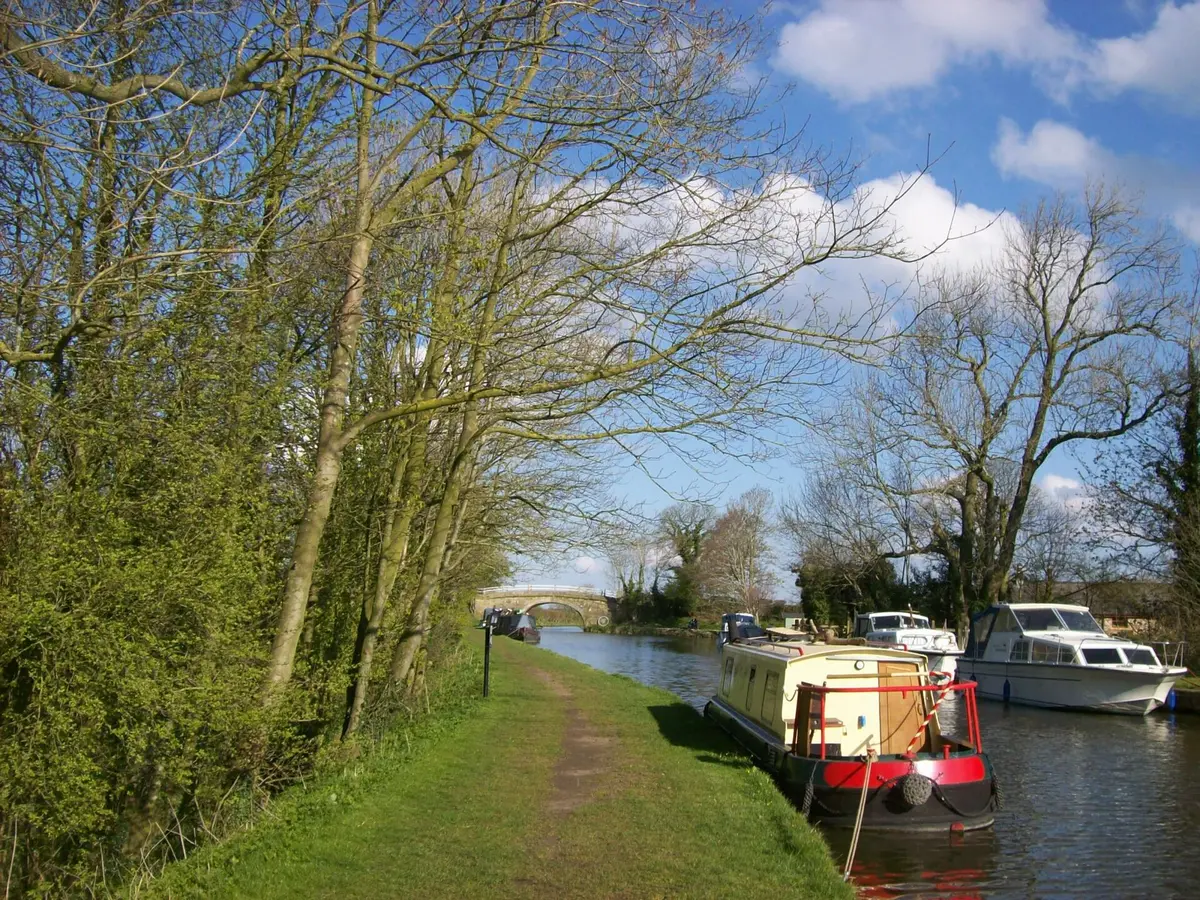 Narrowboats moored on the Lancaster Canal