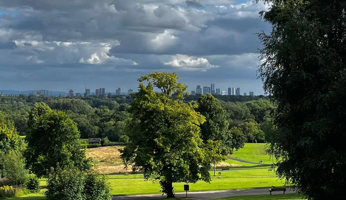 Heaton Park looking towards the Manchester skyline