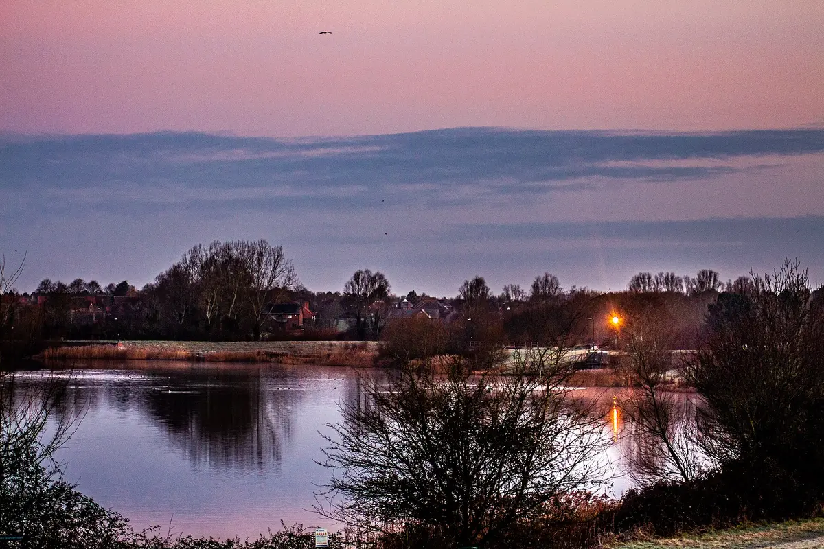 Willen Lake under an evening sky