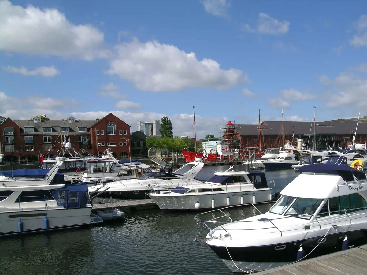 Boats moored in Swansea Marina